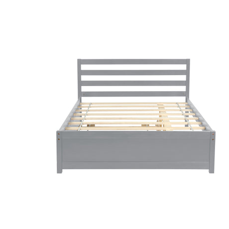 Full Size Wood Platform Bed Frame with Headboard and Twin Trundle For Grey Color - V.I.P Digital Presence