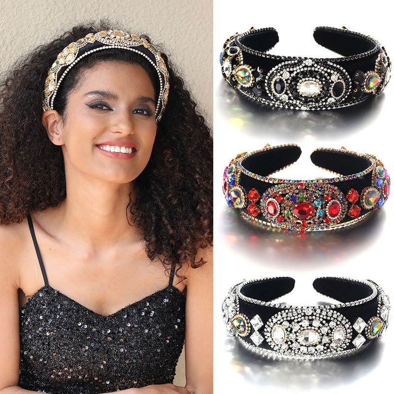 Baroque retro inlaid colored rhinestone sponge new fashionable hair band - V.I.P Digital Presence