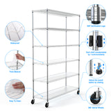 6 Tier Wire Shelving Unit 6000 LBS NSF Height Adjustable Metal Garage Storage Shelves with Wheels