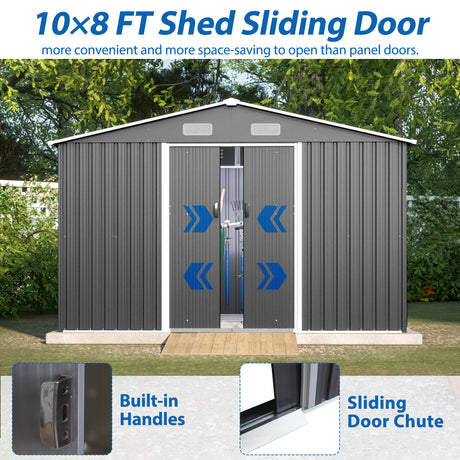 10X8 FT outdoor tool storage shed with metal foundation and lockable door, all-weather metal shed, gray - V.I.P Digital Presence