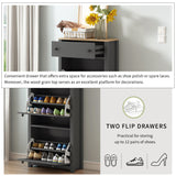ONTREND functional with 2 flipped drawers, top shoe cabinet with adjustable panel, independent shoe rack, gray - V.I.P Digital Presence