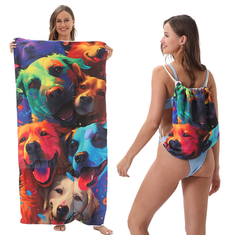 Two-in-One Foldable Beach Towel Printed Bath Towel All-In-One Beach Towel with Storage Bag - V.I.P Digital Presence