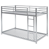 Twin over Twin Metal Bunk Bed, Low Bunk Bed with Ladder Silver