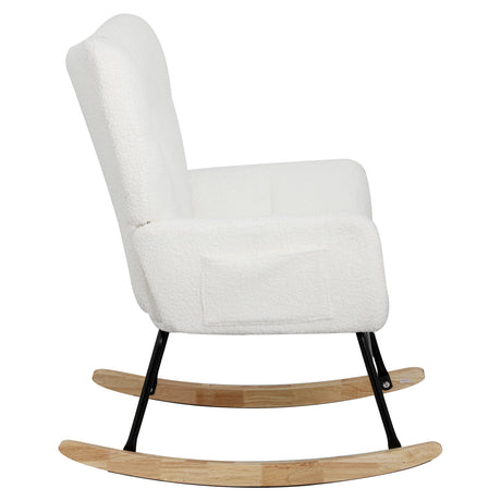 Teddy fabric rocking chair, cushioned rocking chair with high backrest, modern rocking chair, white - V.I.P Digital Presence