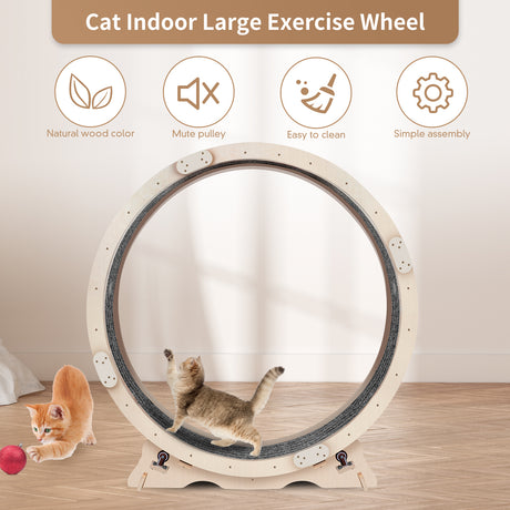 Cat Exercise Wheel for Indoor Cats, Cat Running Wheel with Carpeted Runway, 41" Natural Wood Color - V.I.P Digital Presence