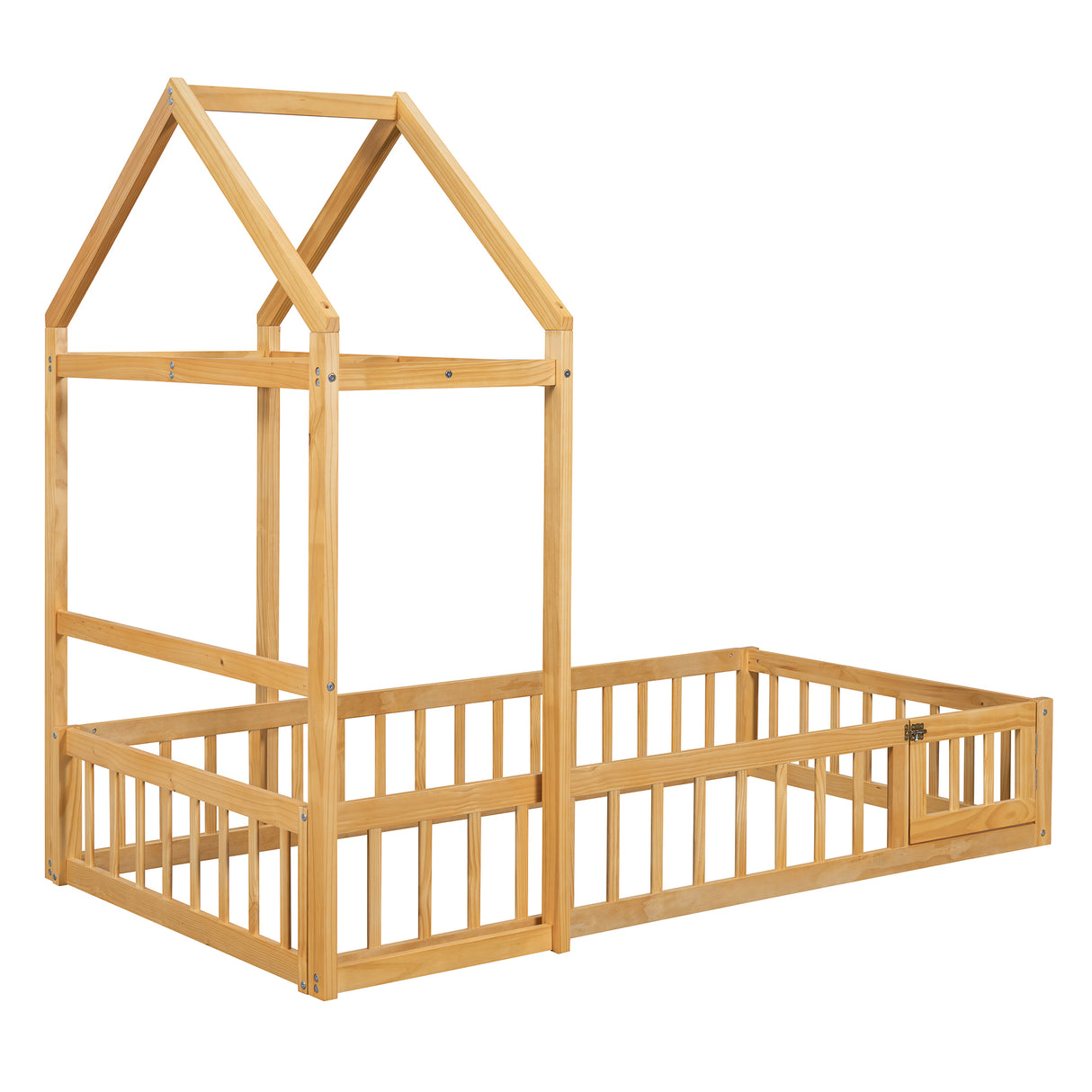 Wooden Twin Size Children's Bed with Detachable Headboard and Integrated Clothes Drying Rack, Natural - V.I.P Digital Presence