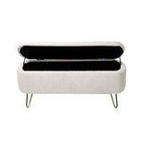 Ivory White Storage Ottoman Bench for End of Bed Gold Legs - V.I.P Digital Presence