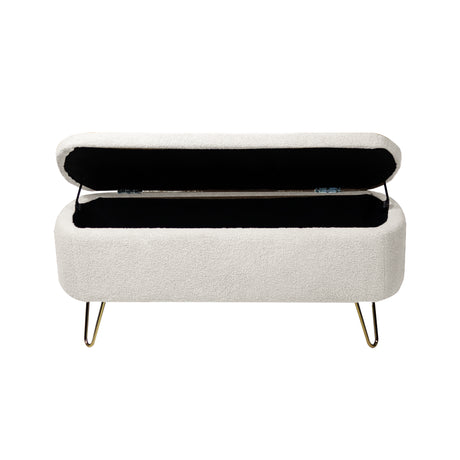 Ivory White Storage Ottoman Bench for End of Bed Gold Legs - V.I.P Digital Presence