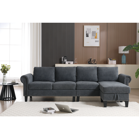Convertible Sectional Sofa with Storage,L-shaped sofa Modern Linen Fabric Sectional Couches for Living Room,Gray - V.I.P Digital Presence
