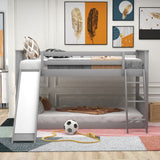 Twin over Twin Bunk Bed with Convertible Slide and Ladder  Gray