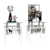 Set of 2, Modern Tempered Glass Tea Table Coffee Table End Table, Square Table for Living Room, Transparent/White - V.I.P Digital Presence
