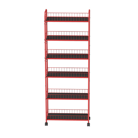 Red 6-story ultra-thin rolling storage cart, mobile shelves with wheels, metal wire storage rack with baskets - V.I.P Digital Presence