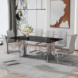 Modern minimalist dining table The black imitation marble glass desktop is equipped with silver metal legs - V.I.P Digital Presence