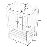 24" White Modern Sleek Bathroom Vanity Elegant Ceramic Sink with Solid Wood Frame Open Style Shelf - V.I.P Digital Presence