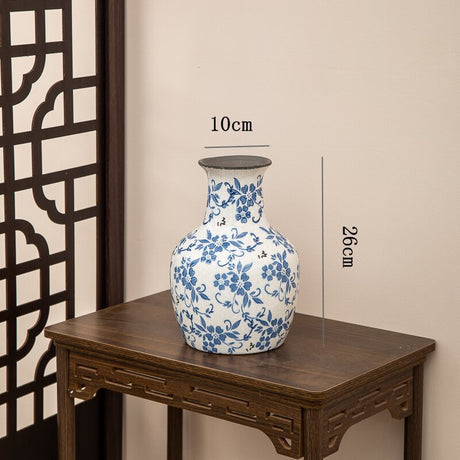New Chinese style blue and white porcelain ceramic vase vintage ice cracked ornament for living room - V.I.P Digital Presence