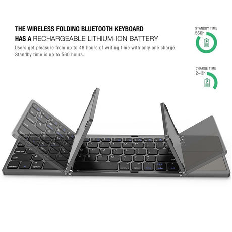 Mini wireless three-fold Bluetooth keyboard Bluetooth wireless folding with touch panel BO33 rechargeable keyboard - V.I.P Digital Presence
