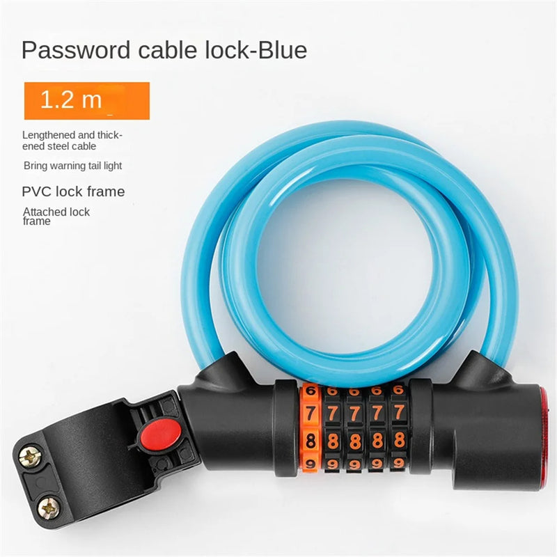 1.2M/1.8M Bike Lock Anti-theft 5 Digit Combination Password Security Lock With LED Light MTB Road Bike Steel Cable Bicycle Lock - V.I.P Digital Presence