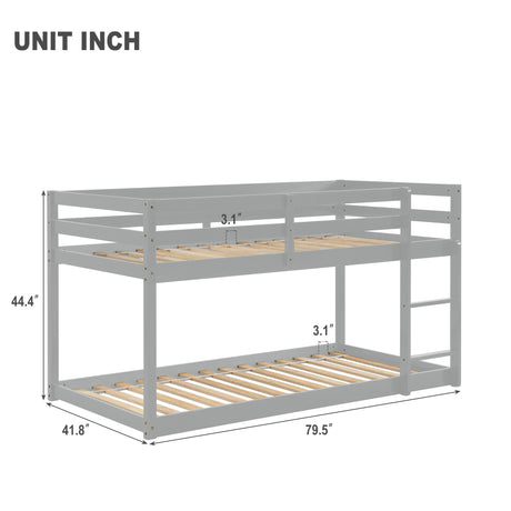 Twin over Twin Floor Bunk Bed,Grey - V.I.P Digital Presence