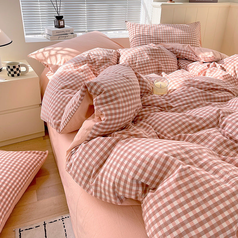 Cotton Dyed Washed Cotton Bedding Set Pure Cotton A Class Flat Sheet Quilt Cover Fitted Sheet Quilt Cover Three-Piece Set Striped