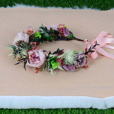 Vintage flower wreath autumn pine cone handmade simulation flower bridal hair accessory Hanfu headwear female - V.I.P Digital Presence