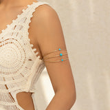 Multi layer hollow micro inlaid imitation pearl turquoise opening arm chain ethnic style handmade jewelry - V.I.P Digital Presence
