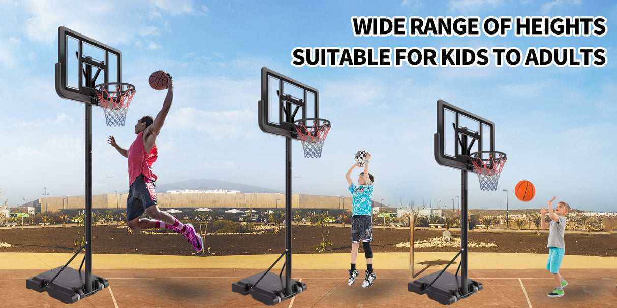 Basketball Hoop Basketball System 4.76-10ft Height Adjustable with 4 Basketball, Net Pocket, Inflator Set - V.I.P Digital Presence