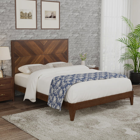 Mid-Century Modern Platform Bed Wood Slat Support with No Box Spring Needed,King Walnut - V.I.P Digital Presence