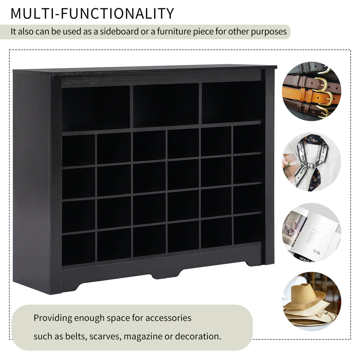 ONTREND Sleek Design 24 shoe cabinet, modern shoe cabinet with curved base, high-quality multifunctional side panel, black - V.I.P Digital Presence