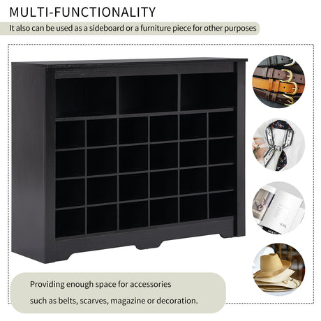 ONTREND Sleek Design 24 shoe cabinet, modern shoe cabinet with curved base, high-quality multifunctional side panel, black - V.I.P Digital Presence