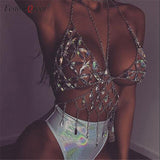 Queen Bling Metal Tassel Details Tank Tops Festival Rave Clothing Summer Sexy Backless Rave Body Chain Beach Tops - V.I.P Digital Presence