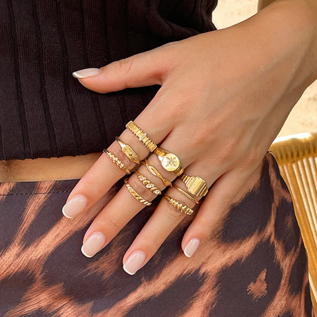 Vintage Irregular Gear Ring Versatile Diamond Set with Metallic Geometric Rings - V.I.P Digital Presence