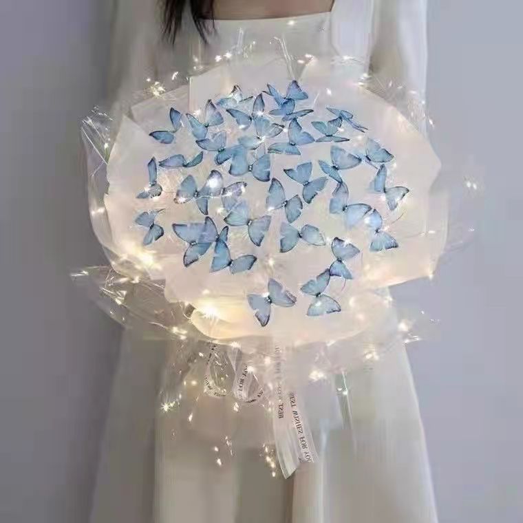 New DIY Butterfly Bouquets Handmade Butterfly Flower Material Package Bouquet with Light String Wedding Decor Gift for Girlfrien - V.I.P Digital Presence