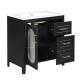 30" Bathroom Vanity with Sink, Bathroom Vanity Cabinet with Two Drawers and Door, Adjustable Shelf, Solid Wood and MDF, Black - V.I.P Digital Presence