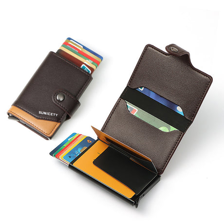 Metal Aluminum Case Automatic Pop-up Card Holder Women PU Card Case RFID Credit Card Case Leather Men's Wallet - V.I.P Digital Presence