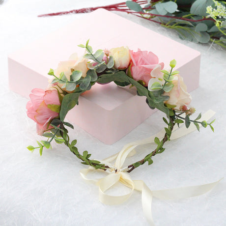 Spring and summer flower garland headwear simulation rose crown water grass headband bride travel photography hair accessories - V.I.P Digital Presence