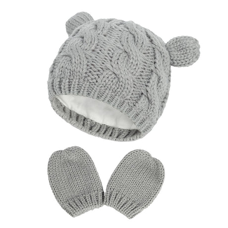 New Baby Kids Girls Boys Winter Warm Knit Hat Ear Solid Warm Cute Glove 2pcs Lovely Beanie Cap 0-18M - V.I.P Digital Presence