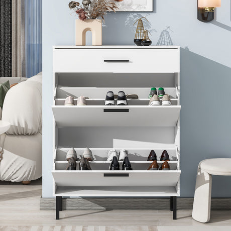 Independent shoe rack storage box with drawers and metal legs, modern shoe cabinet with 2 flippable drawers - V.I.P Digital Presence