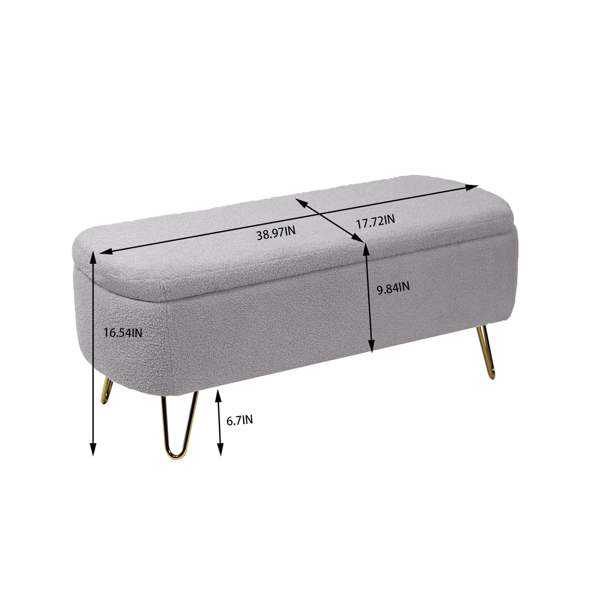 Grey Storage Ottoman Bench for End of Bed Gold Legs Modern Grey Faux Fur Entryway Bench - V.I.P Digital Presence