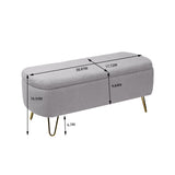 Grey Storage Ottoman Bench for End of Bed Gold Legs Modern Grey Faux Fur Entryway Bench - V.I.P Digital Presence