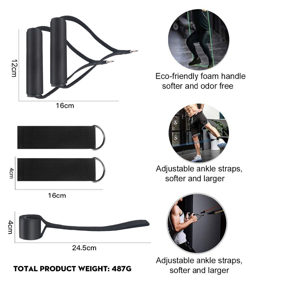 Juego de bandas de resistencia para ejercicios con anclaje para puerta, correas para piernas y tobillos para entrenamiento de resistencia, fisioterapia y entrenamientos en casa. 