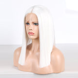 White Color Synthetic Hair Lace Part Wigs with Baby Hair Straight Hair Short BoB T Lace Wigs - V.I.P Digital Presence