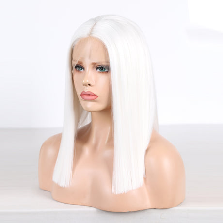 White Color Synthetic Hair Lace Part Wigs with Baby Hair Straight Hair Short BoB T Lace Wigs - V.I.P Digital Presence