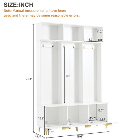 Large storage hall tree with bench, multifunctional storage platform, luxury clothes hanger equipped with 6 gold hooks - V.I.P Digital Presence