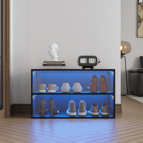 Black Glass Door Shoe Box Shoe Storage Cabinet With RGB Led Light - V.I.P Digital Presence