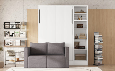 Twin Size Murphy Bed Wall Bed with Sofa,with Shelves,White - V.I.P Digital Presence