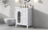 24" Bathroom Vanity with Sink, Bathroom Vanity Cabinet with Two Drawers and Door, Adjustable Shelf, Solid Wood and MDF, White - V.I.P Digital Presence