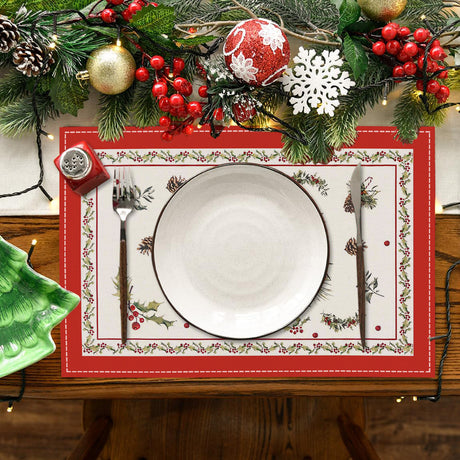Christmas tree bell print placemat red striped plaid linen table mat Christmas party decoration insulation mat - V.I.P Digital Presence