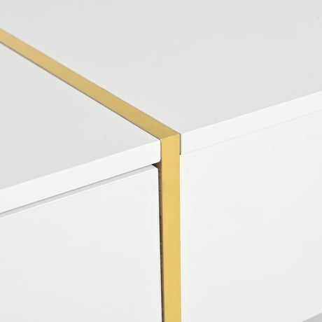 ON-TRANS 47.2 inch x 31.4 inch multifunctional rectangular sofa table with 2 drawers and gold wood grain leg center table, white - V.I.P Digital Presence