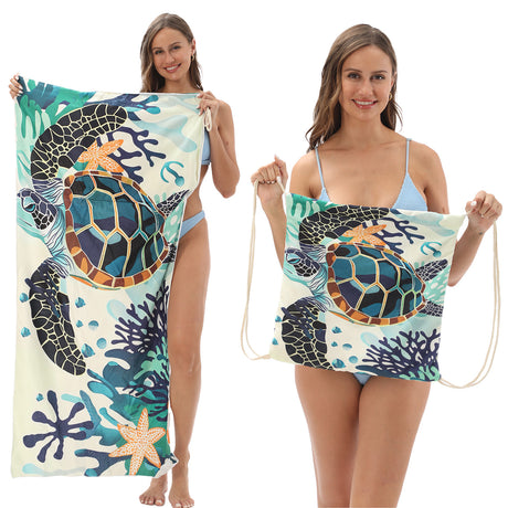 Two-in-One Foldable Beach Towel Printed Bath Towel All-In-One Beach Towel with Storage Bag - V.I.P Digital Presence