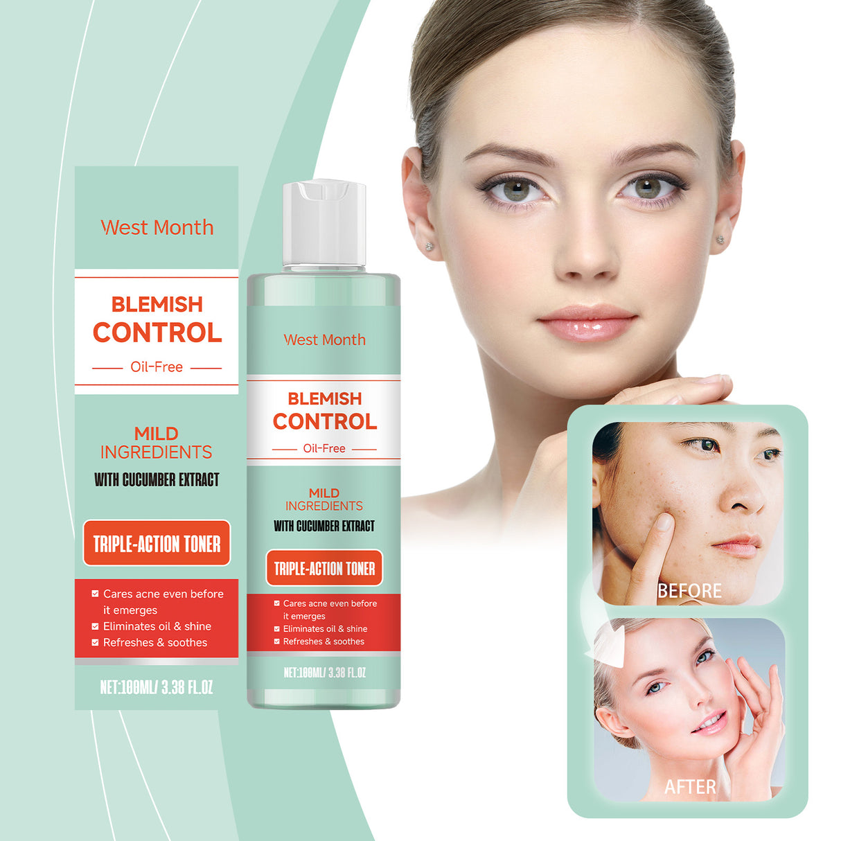 Facial Toner With Mild Ingredients To Lighten Acne, Nourish And Repair Facial Skin